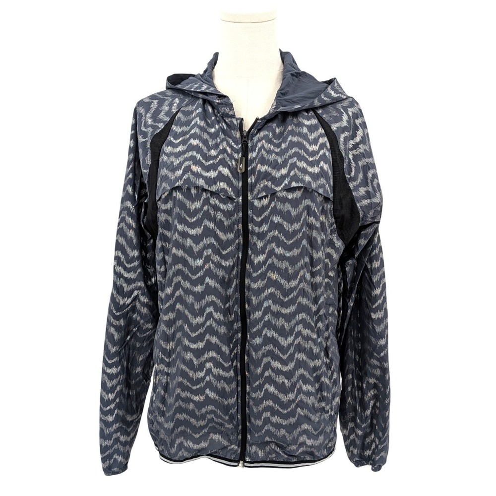 Speedo‎ Gray Patterned Lightweight Hooded Running Jacket Windbreaker M